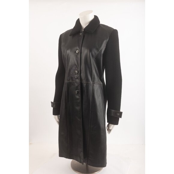 Bently Arbuckle Womens Jacket Coat Leather Wool Mid Length M Medium Black NWT - Picture 3 of 6